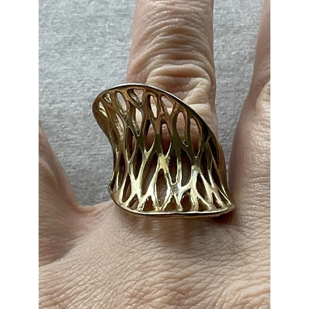 Vintage Mexico 925 Sterling Silver Gold Vermeil Modernist Ring Size 7